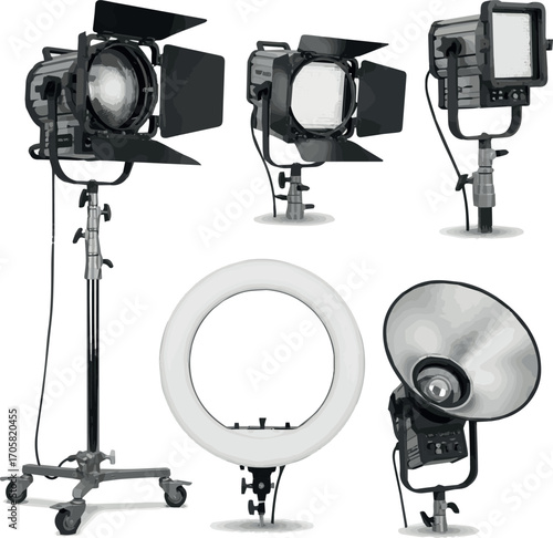 Create kinds Professional studio light isolated. Professional TV and cinema light.
