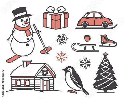 Charming winter holiday icons set