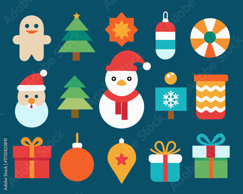 Collection of flat design christmas icons and decorations