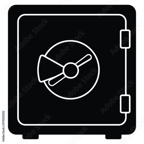 Black and White Minimalist Safe Icon Depicting Security and Protection for Financial Assets and Valuables