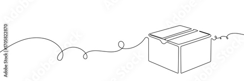 box package icon delivery line gift storage cardboard doodle continuous container. outline box package icon carton illustration warehouse cargo single parcel open post pack creative sketch product one