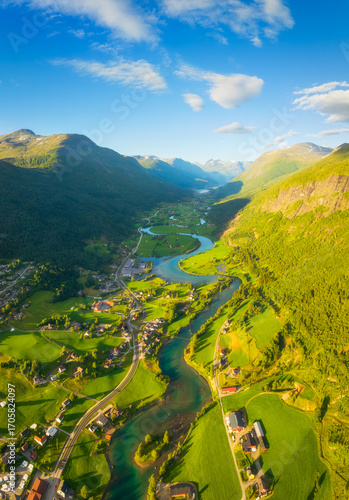 Nature in fjords. Traveling through the Norwegian fjords. Stryn, Norway. Rive...