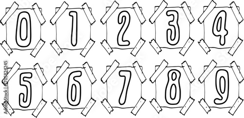 Hand Drawn Numbers on Sticky Notes – Sketchy Doodle 0-9 Font Set