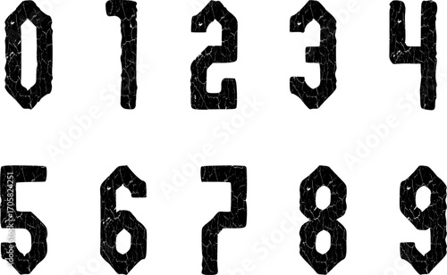 Distressed Cracked Number Font – Grunge Geometric Numbers 0-9 with Rough Texture