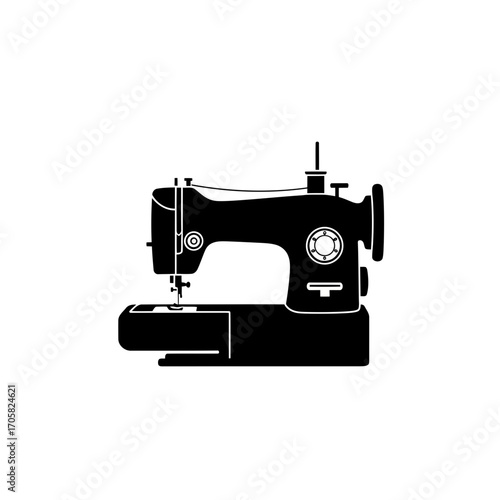 Vintage sewing machine silhouette isolated on white background