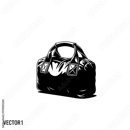Black duffel bag silhouette isolated on white background