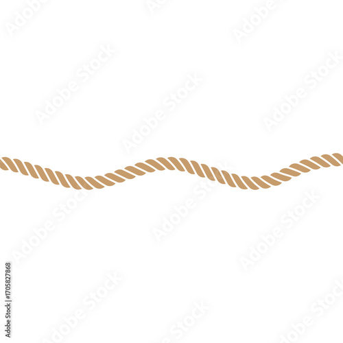 Wavy rope outline shape. Curve brown cord. Vector illustration isolated on white.	