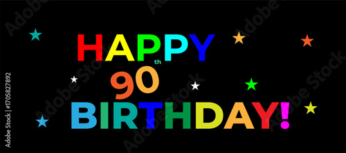 Respected 90th Birthday Greeting Image with Colorful Stars on Black Background