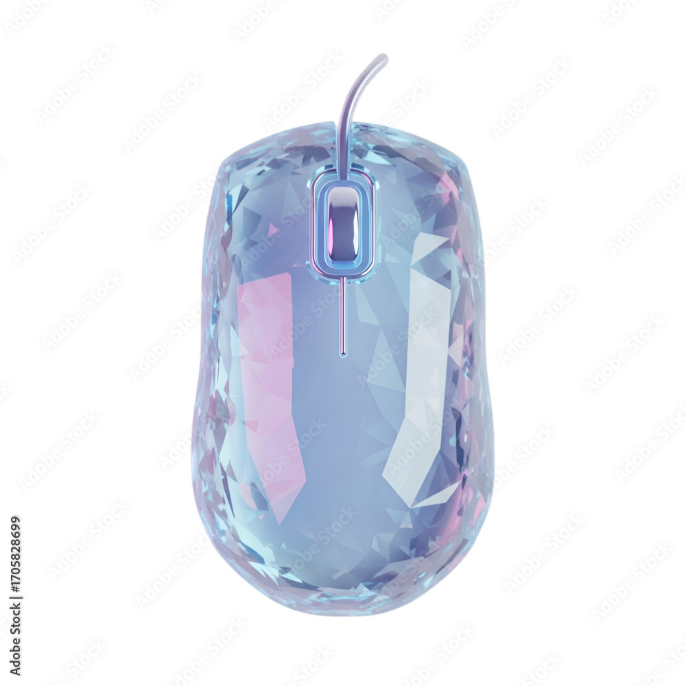 Fototapeta premium Iridescent crystal computer mouse isolated on transparent background