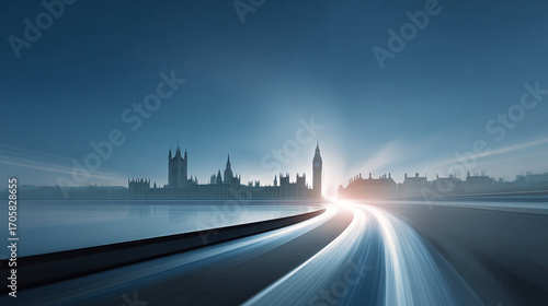 background of modern city and road with tech lines