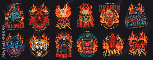 Fire-themed Halloween rock art
