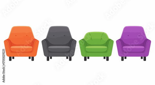 A colorful assortment of modern armchairs arranged in a row, offering diverse seating options.