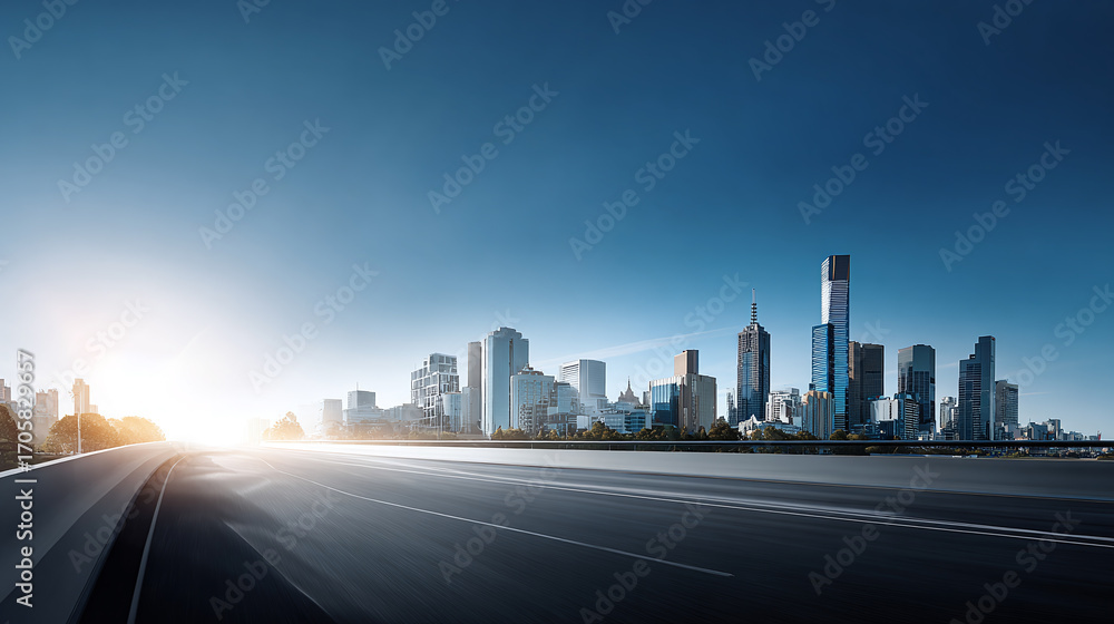 Naklejka premium background of modern city and road with tech lines