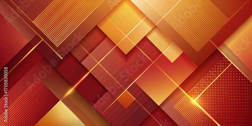 Wallpaper Mural Abstract Red and Gold Geometric Pattern Design with Luxurious Overlapping Shapes and Radiant Lines Torontodigital.ca
