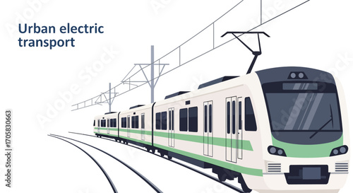 Modern electric train traveling on tracks in a city