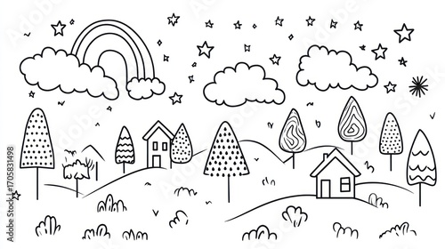 Simple black and white landscape illustration