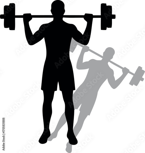 Silhouette of a man lifting dumbbell at the gym