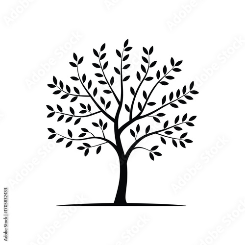 Stylized silhouette tree with branching limbs and leafy crown simple nature design