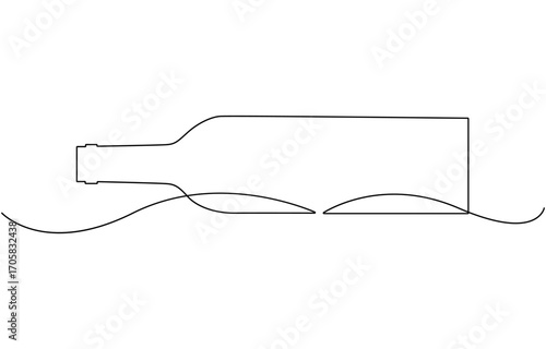 Continuous one line drawing of Wine bottle and wine glass.