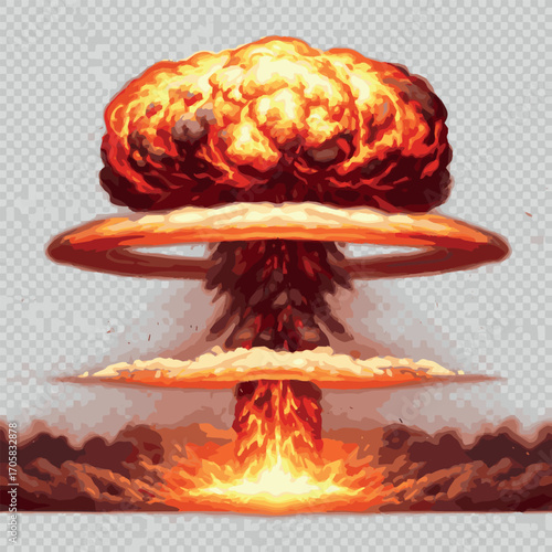 Fiery Nuclear Explosion Cloud Mushroom Cloud Atomic Blast Destruction War, transparent background