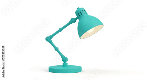 Bright teal desk lamp illuminates a workspace with modern design