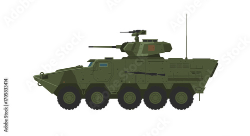 Military armored vehicle side view in flat design for tactical illustrations