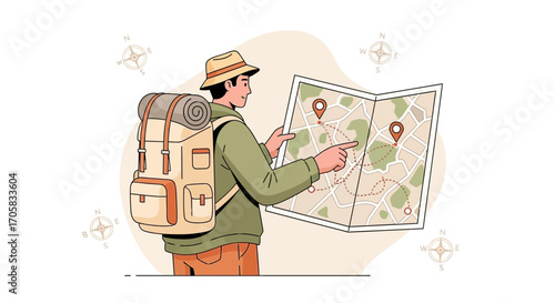 Adventurer Exploring The Journey With A Map And Planning New Destinations Outdoors