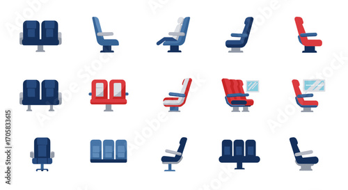 Modern airplane seating arrangements collection in flat style