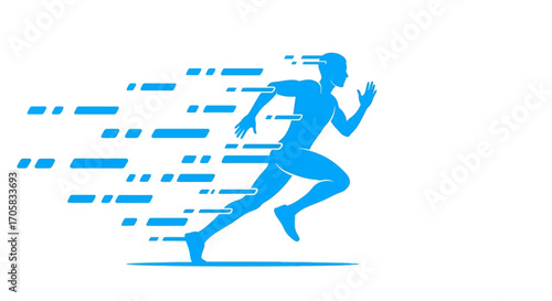 Dynamic silhouette of a runner in motion, conveying speed and energy with abstract blue streaks