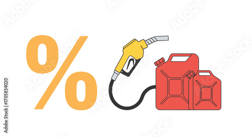 Percentage symbol alongside fuel pump and jerrycans, representing fuel costs or discounts