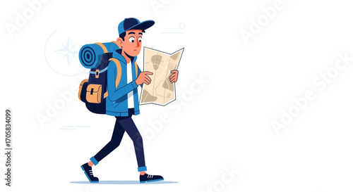 Adventurous Explorer Locates Destination While Hiking Through Scenic Environments