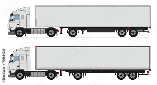 Detailed commercial cargo trucks side view in flat design