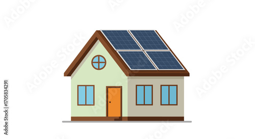 Eco house with solar panels on roof in minimalistic design