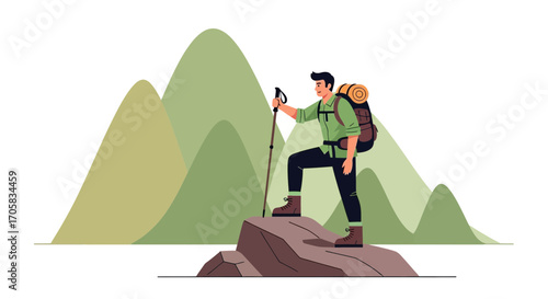 Adventurous Man Ascending Mountain Peak To Experience The Stunning Natural Vistas