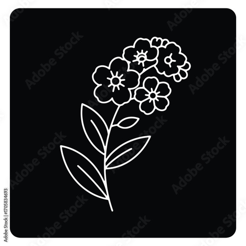 Elegant White Forget Me Not Flower Outline on Black Background Delicate Floral Design for Creative Projects
