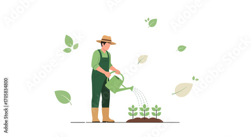 A Farmer Watering Seedlings: Cultivating Growth and Nurturing Sustainable Agriculture
