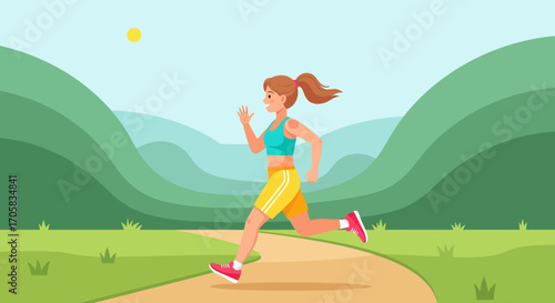 A Female Athlete Sprinting in Nature for a Healthy, Active Lifestyle, Sunlit and Joyful