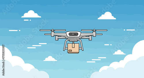 Aerial Delivery By Drone: Modern Logistics Concept for Package Transportation and Distribution