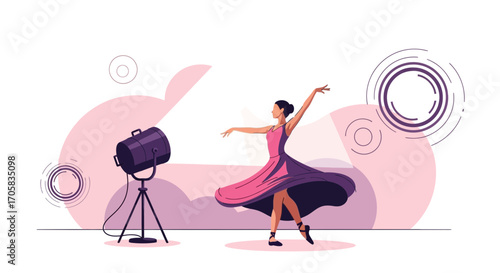 A Graceful Dancer Performing Before a Stage Light in a Modernistic Illustration