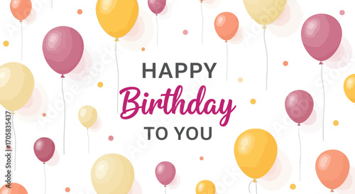 Joyful celebration with colorful balloons and festive 'Happy Birthday' text