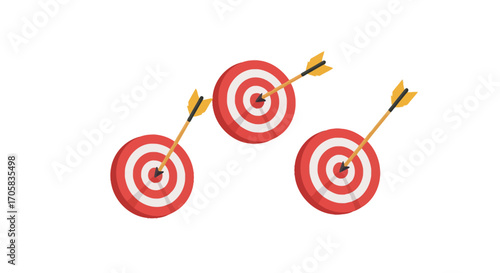 Three archery targets with arrows hitting the bullseye, symbolizing success and precision.