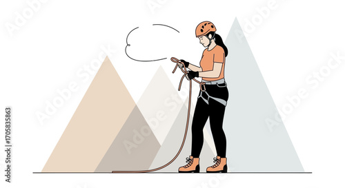 An Adventurous Female Climber Preparing For Vertical Mountain Ascent With Confidence
