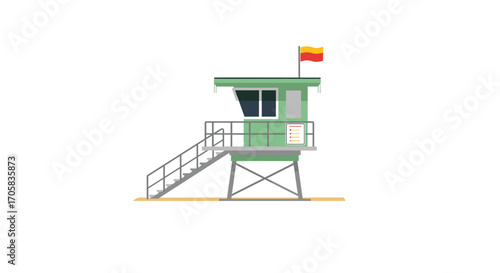 Lifeguard tower flat design with spanish flag on beach