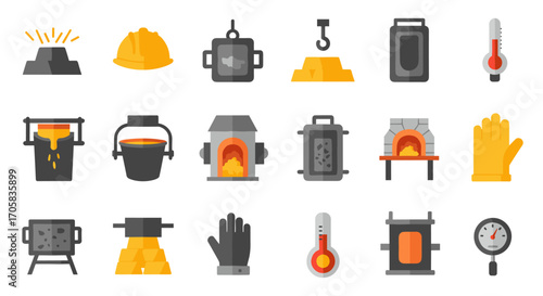 Industrial equipment and safety icons for manufacturing and metalwork