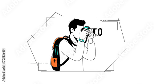 A Photographer Captures The Image With Backpack Ready, Photography And Travel Theme