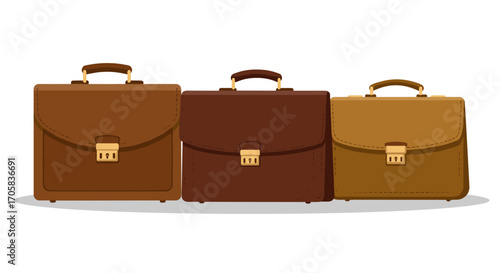 Flat style business briefcases in various shades on white background
