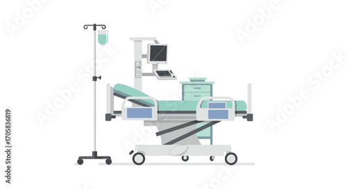 Modern medical bed and equipment in a hospital setting