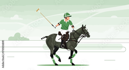 A Polo Player in Action on a Horse Displaying Athleticism in Sporty Environment