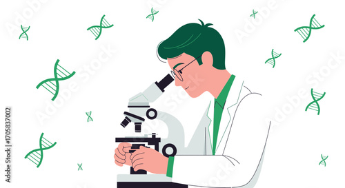 A Scientist Examining DNA Strands Under a Microscope in A Laboratory Setting