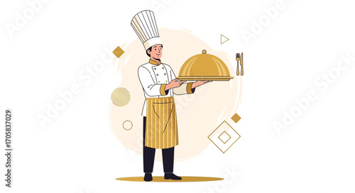 A Skilled Chef Presenting a Covered Dish Depicting Culinary Excellence and Gastronomic Delights
